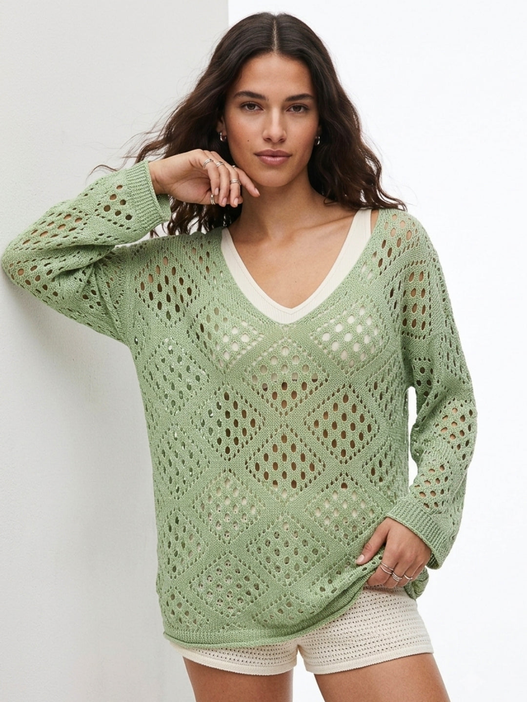 Green Relaxed Crochet Top