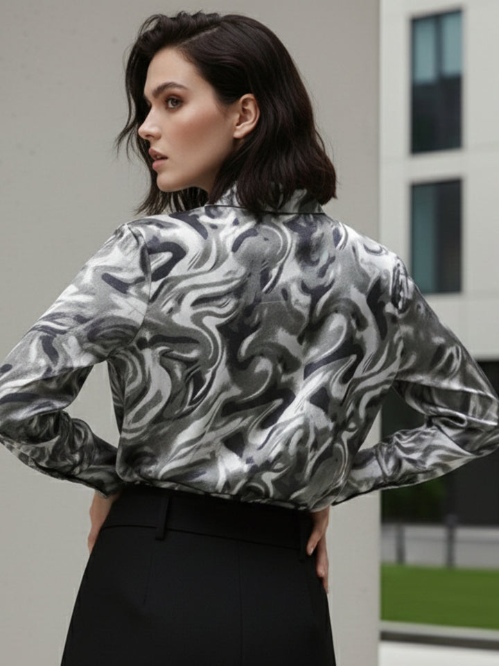 Grey Printed Satin Shirt