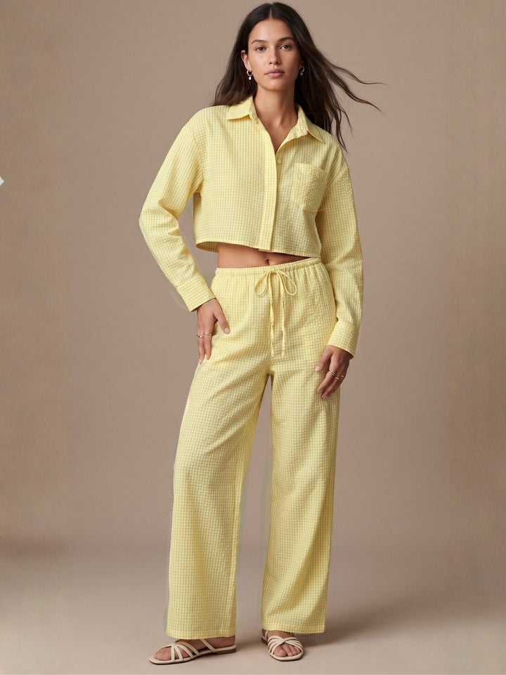 Yellow Full Sleeve Front Buttoned Shirt And Pant Set