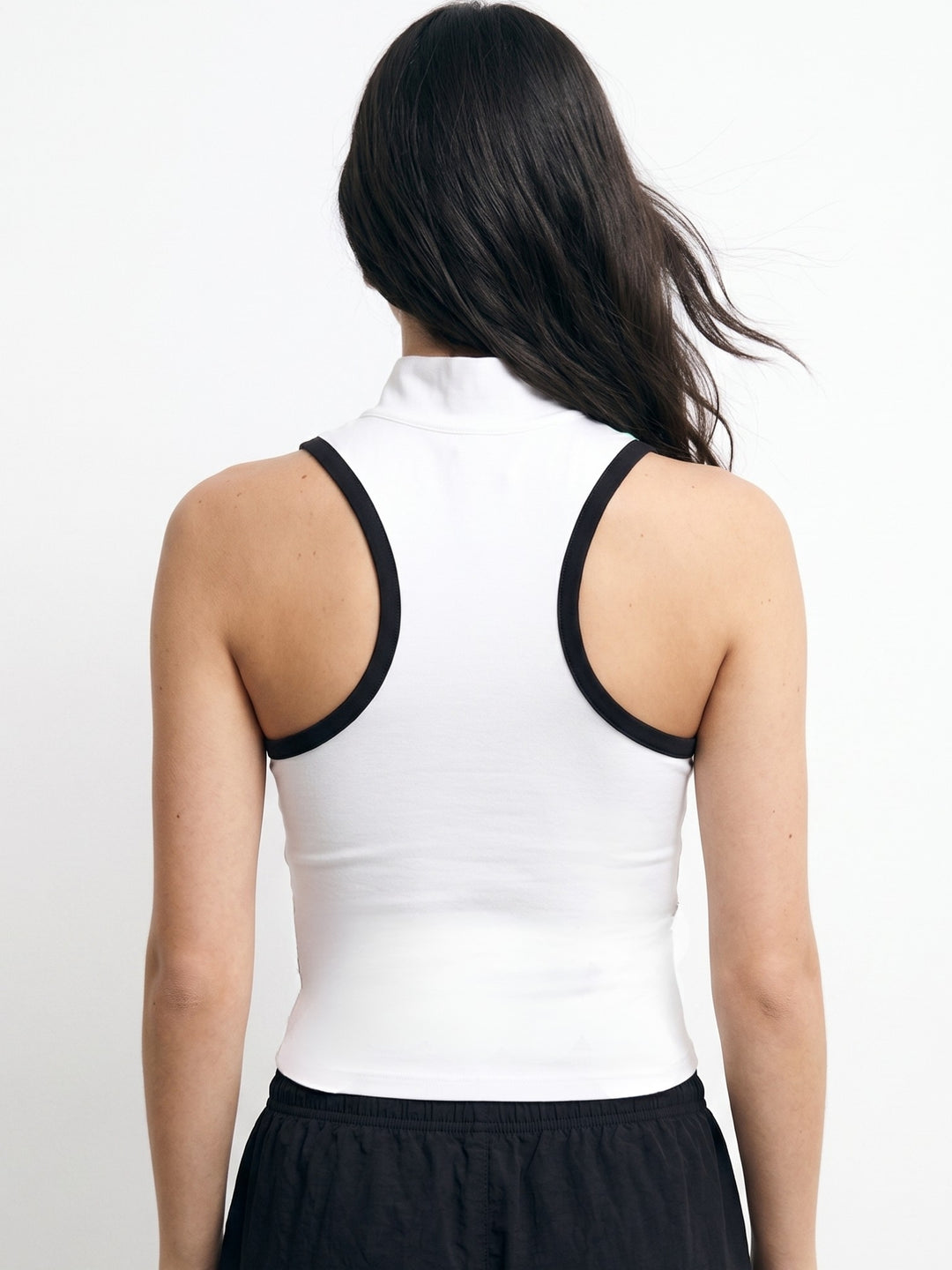 High Neck Zip Up Racer Back Tank With Contrast Binding