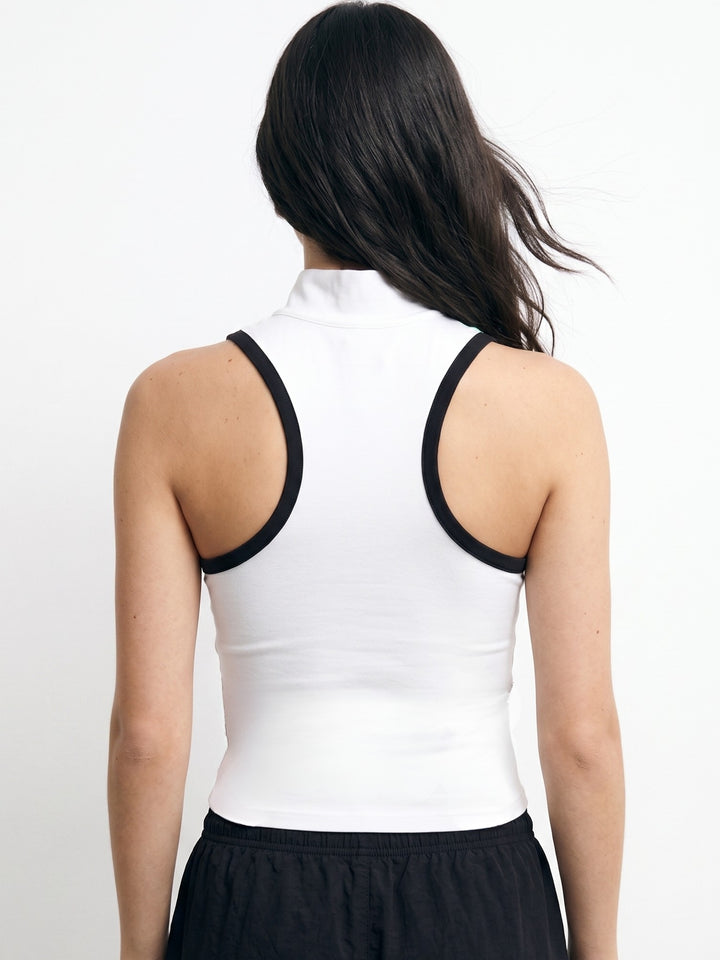 High Neck Zip Up Racer Back Tank With Contrast Binding