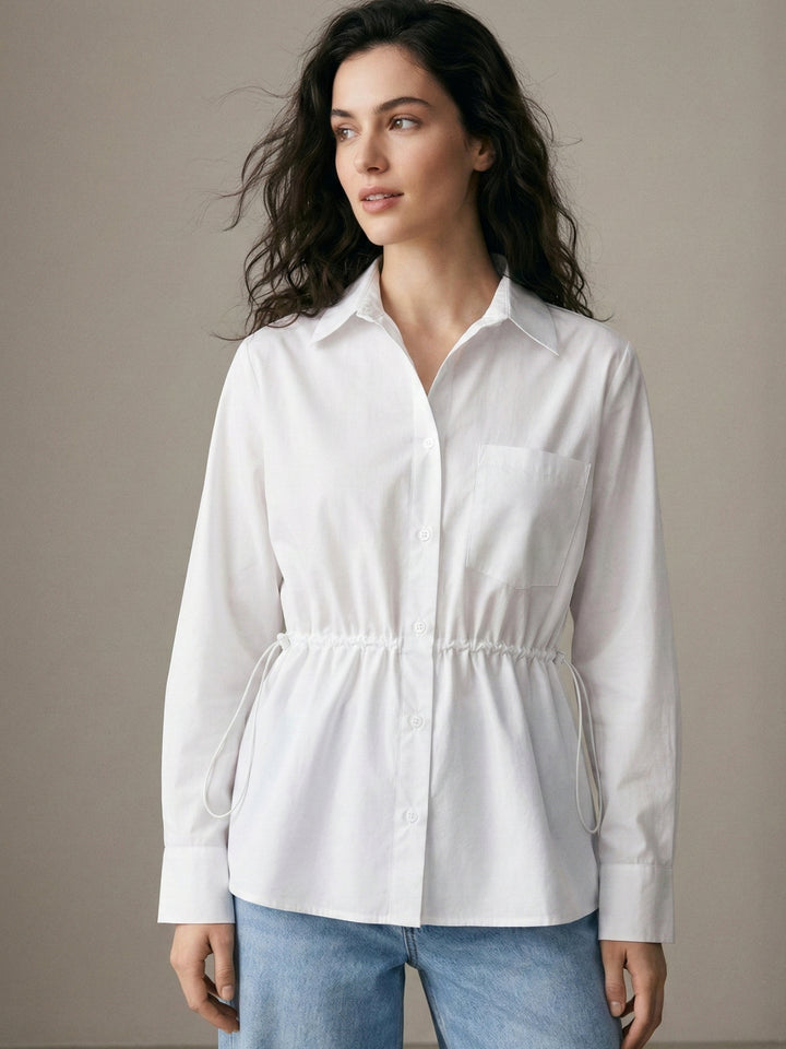 Off White Waist Tie Cotton Shirt