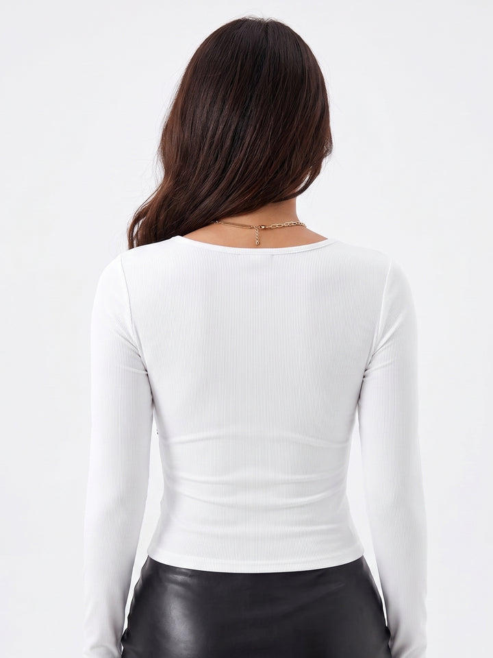 White Scoop Neck Full Sleeved Knit Top