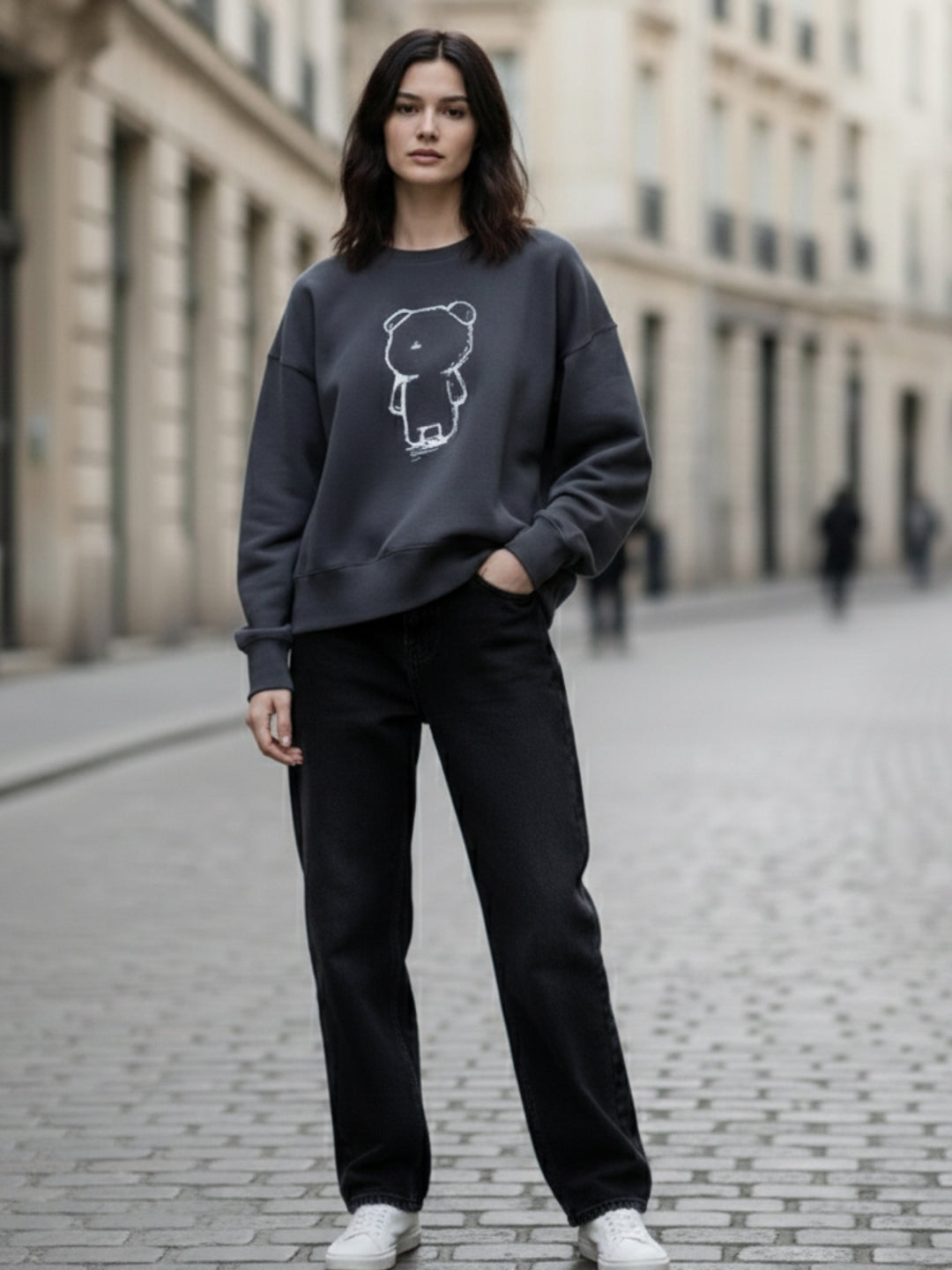 Grey Graphic Oversized Sweatshirt