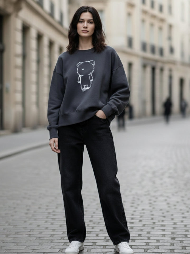 Grey Graphic Oversized Sweatshirt