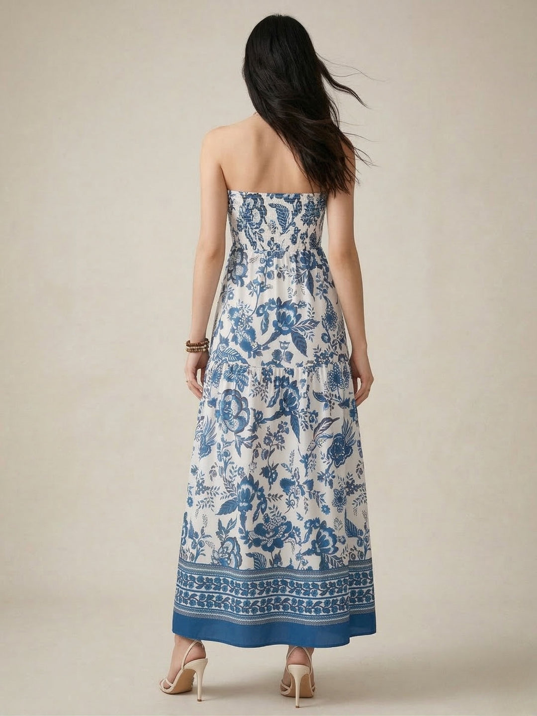 Blue Tube Metal Trim Printed Dress