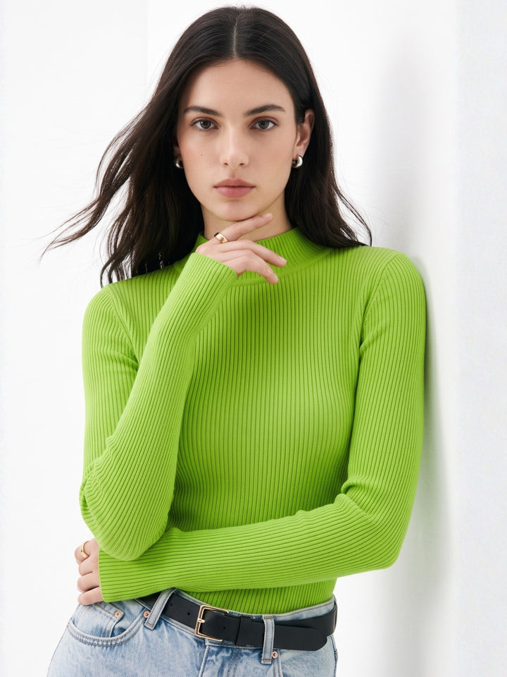 Lime Green High Neck Flat Knit Top