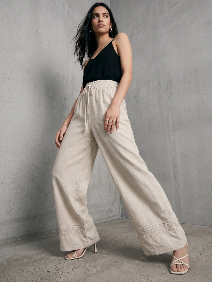 Off white Lace Detail Wide Leg Trousers