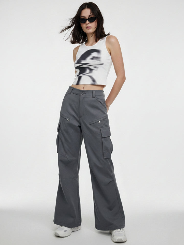 Charcoal Cargo Pockets Straight Fit Pant