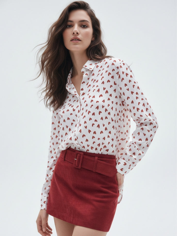 White All Over Heart Printed Relaxed Shirt