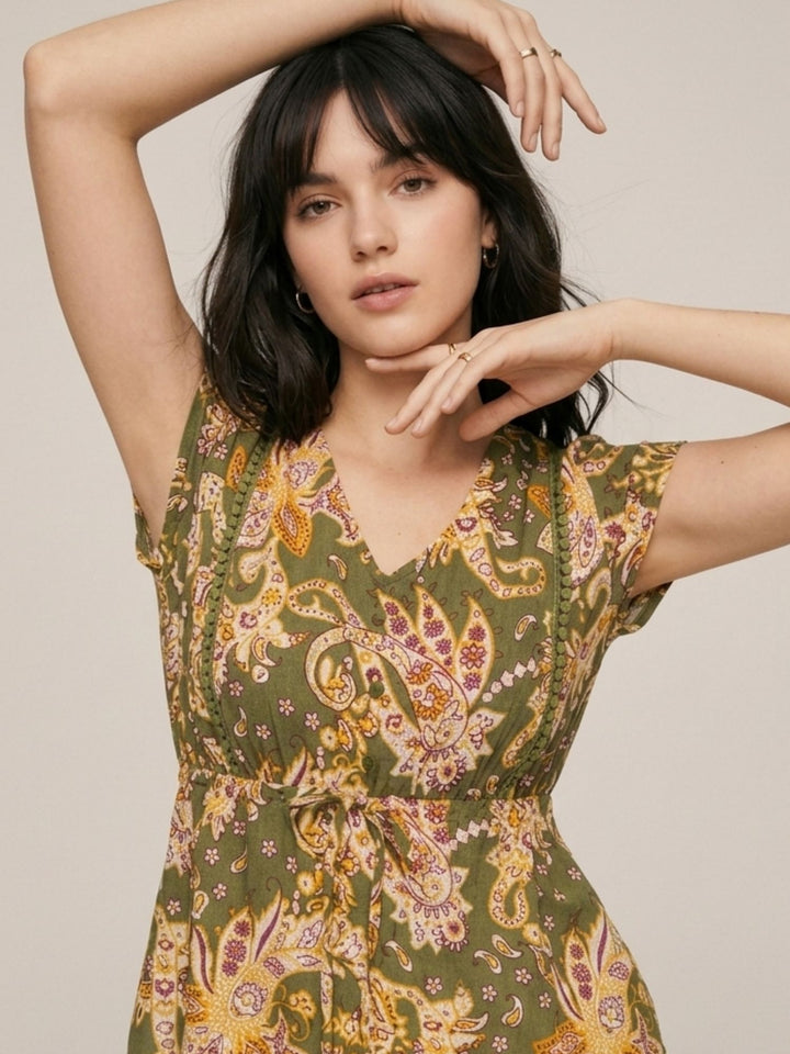 Green Printed Crinkled Blouse