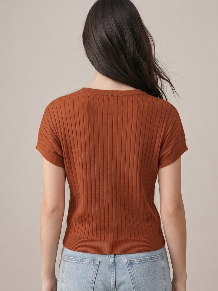 Brown Short Sleeve Crew Neck Top