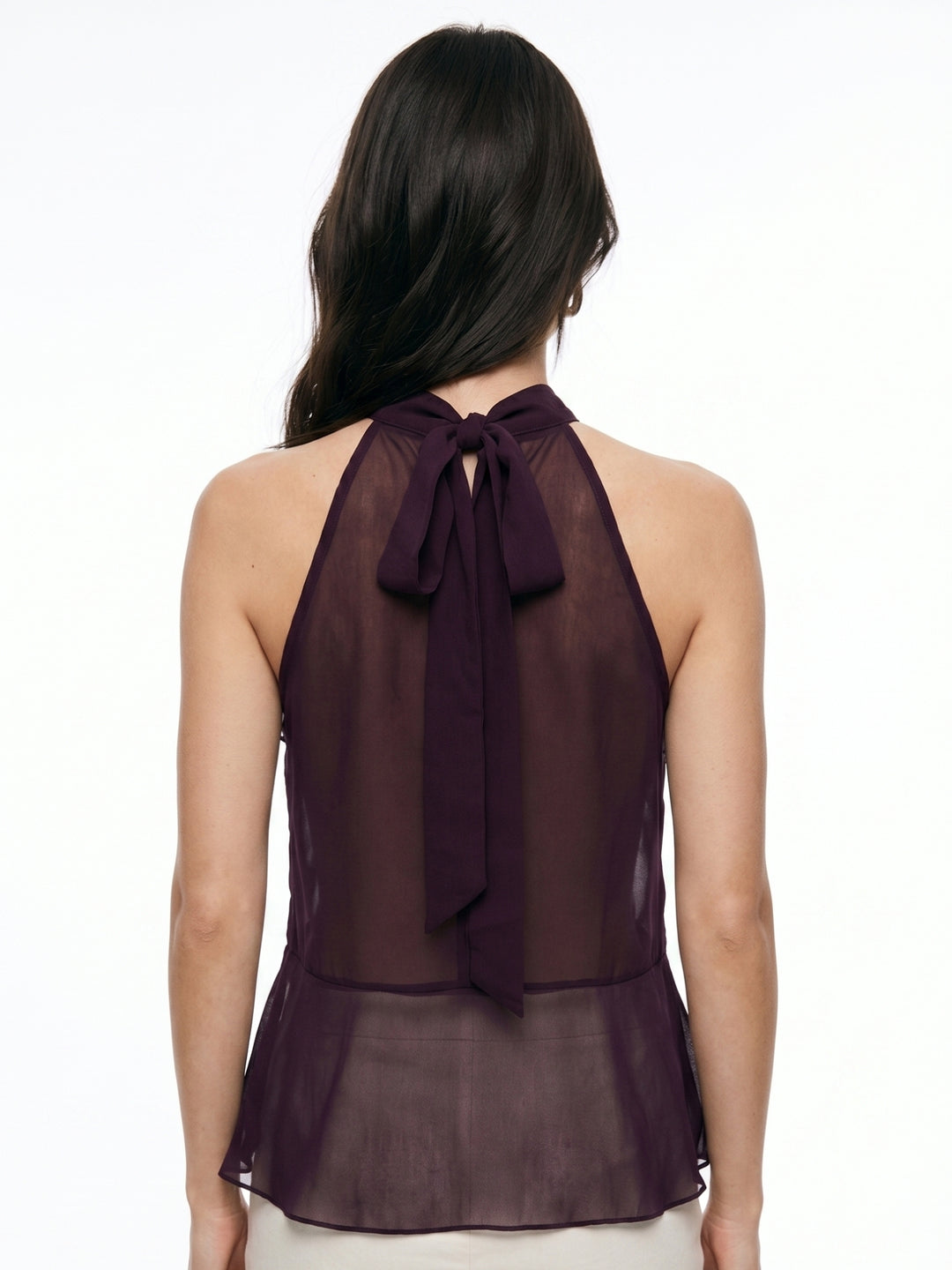 Wine Halter Neck With Ruffles Top