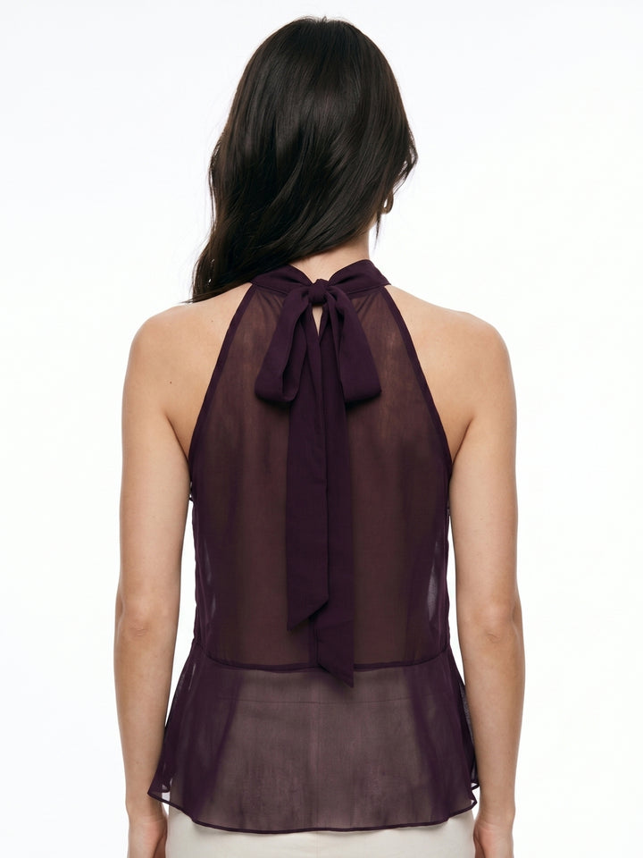 Wine Halter Neck With Ruffles Top