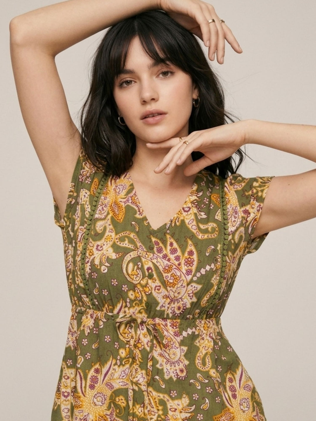 Green Printed Crinkled Blouse