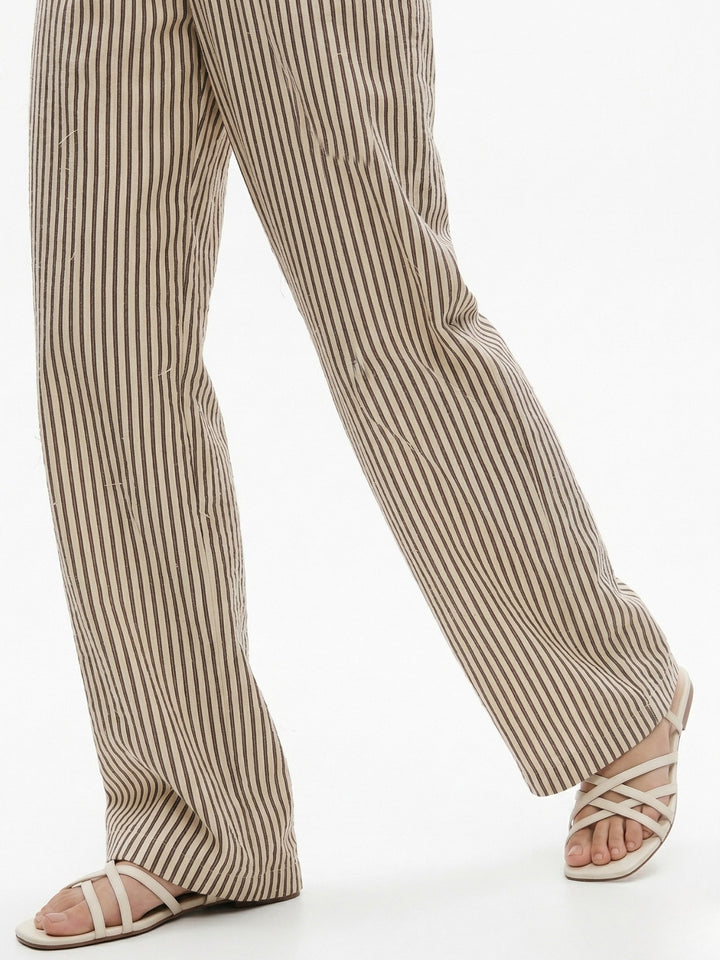 Brown High Waist Striped Pants