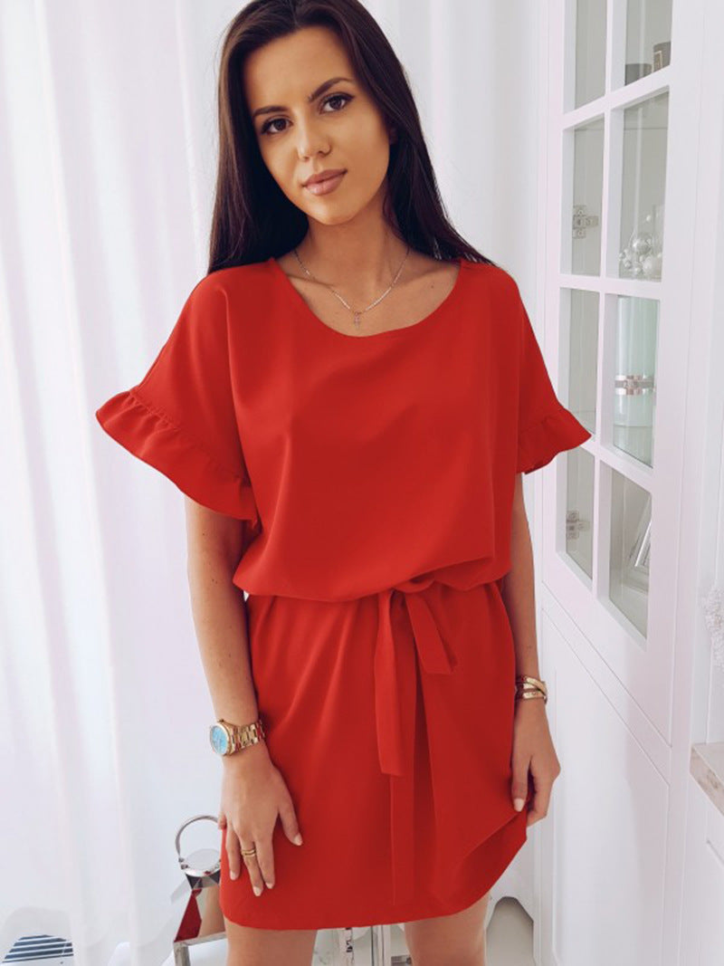 Red Scoop Neck Flowy Dress
