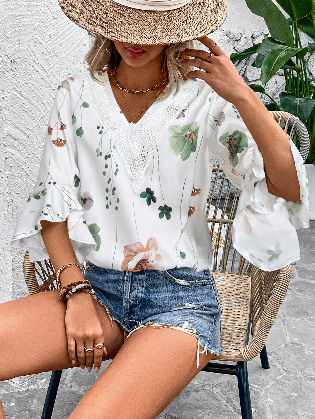 Off-white Printed V Neck Top