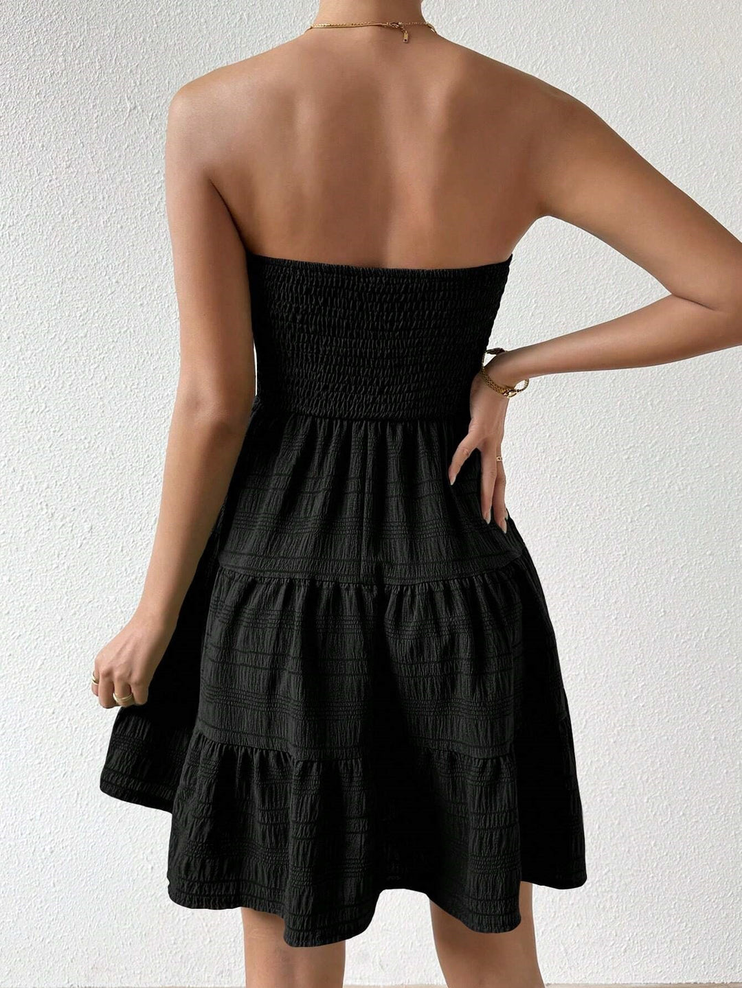 Black Front Ruched Tiered Dress