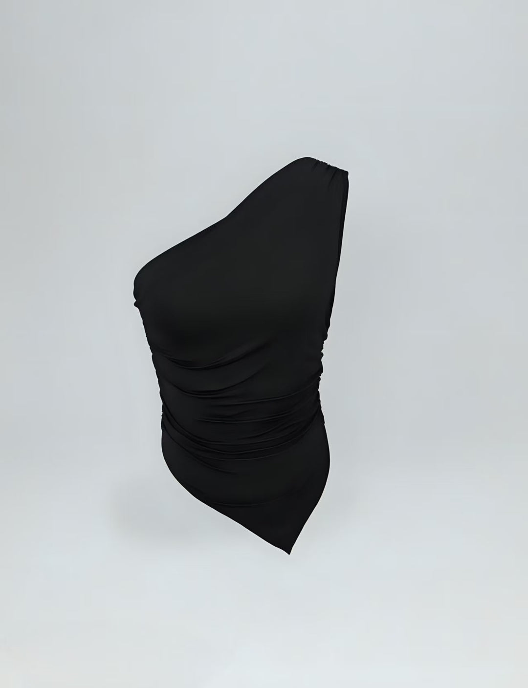 Black One Shoulder Asymmetrical Hem Top