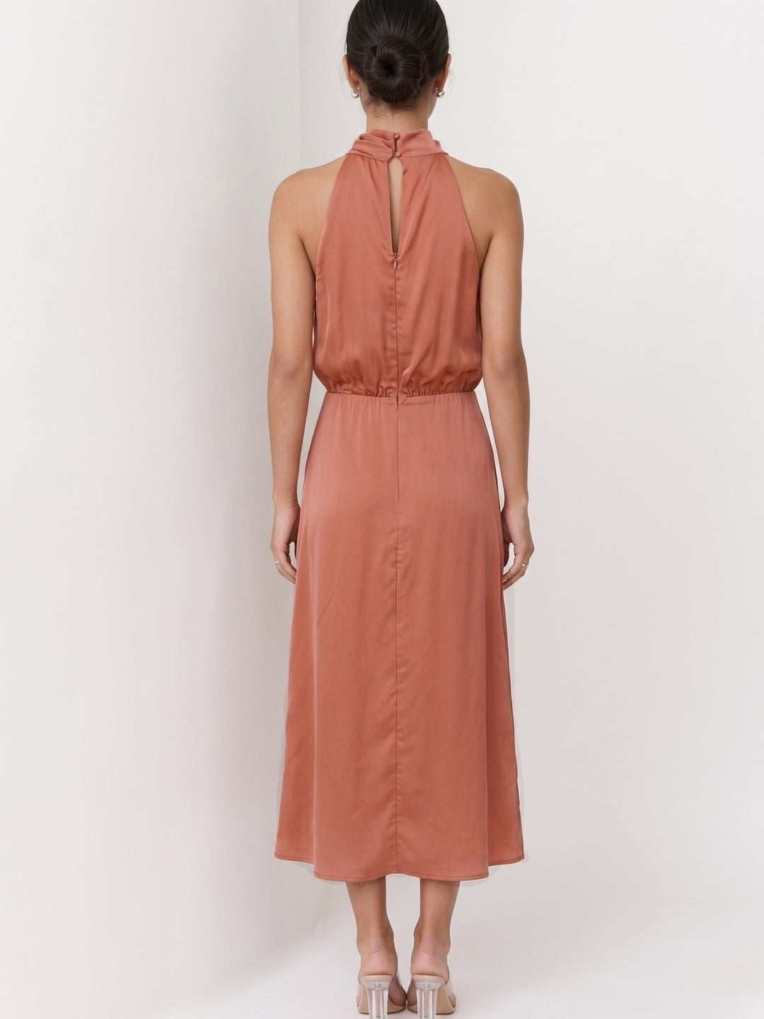 Peach Mock Neck Flared Dress