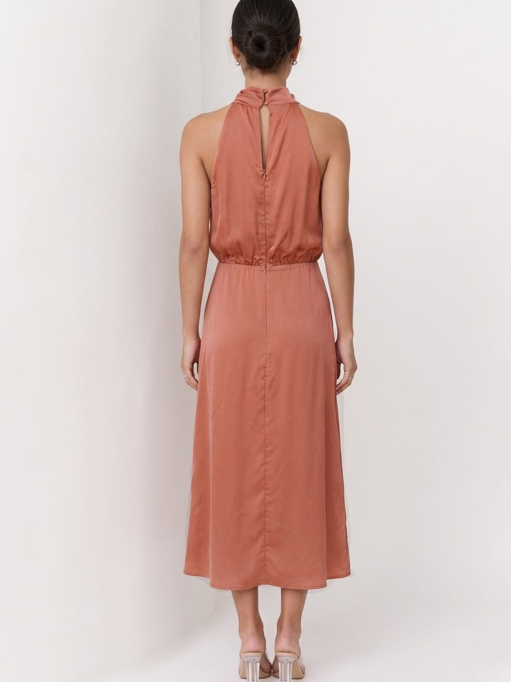 Peach Mock Neck Flared Dress