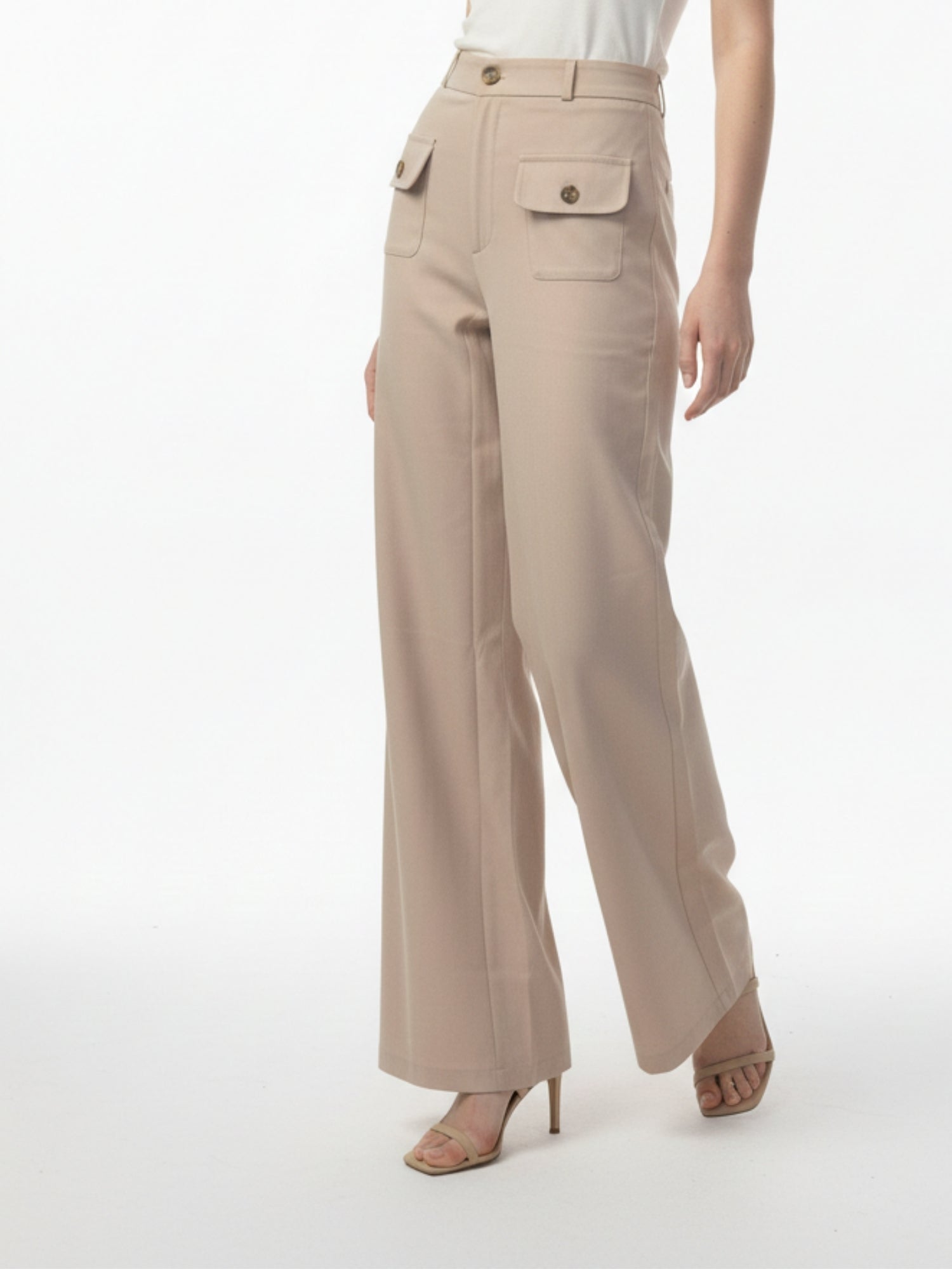 Beige High Waist Double Pocket Pant