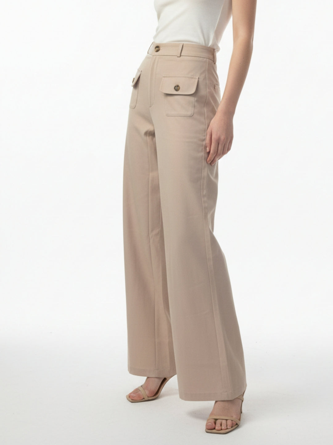 Beige High Waist Double Pocket Pant