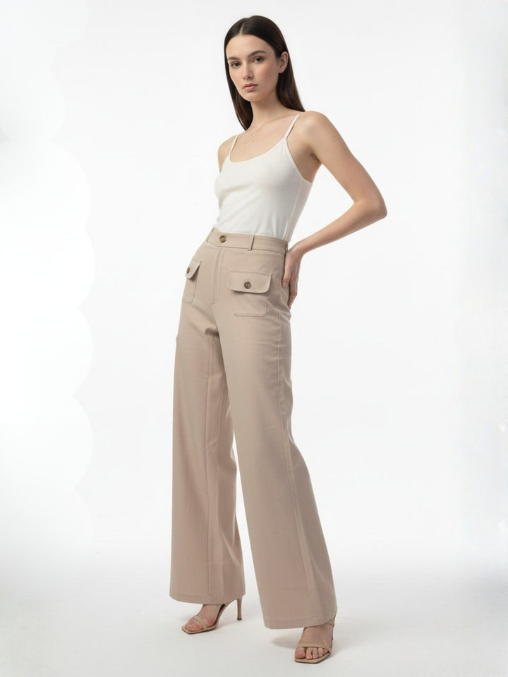 Beige High Waist Double Pocket Pant