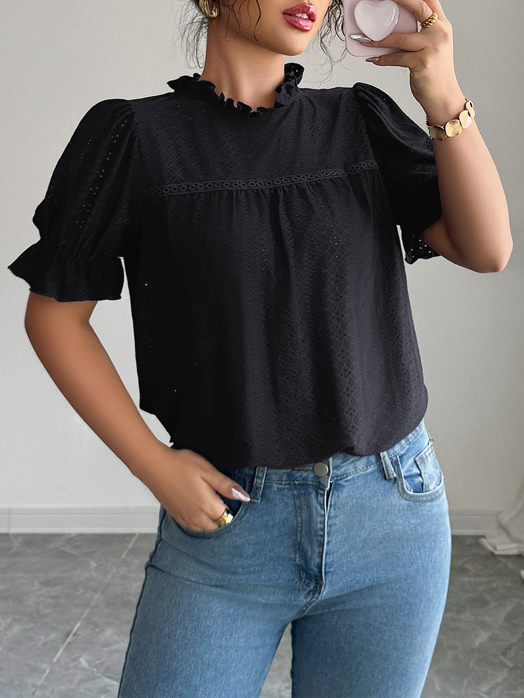 Black Basic High Neck Top