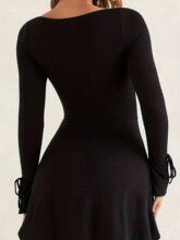 Black Full Sleeved Square Neck Bodycon Dress