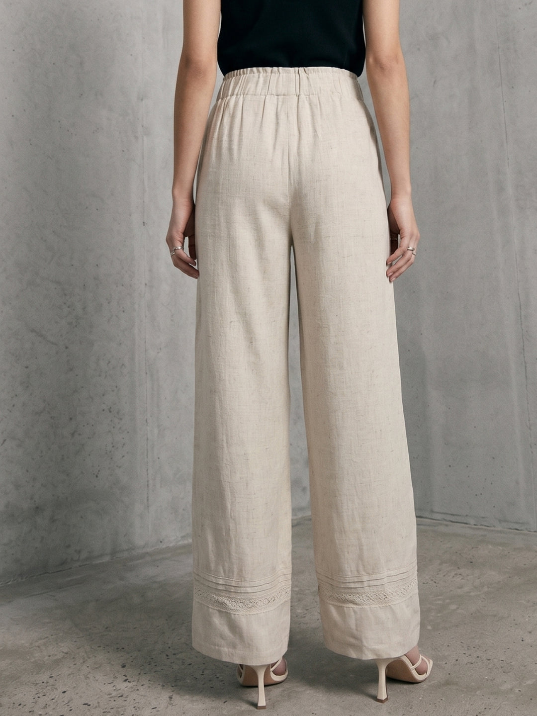 Off white Lace Detail Wide Leg Trousers