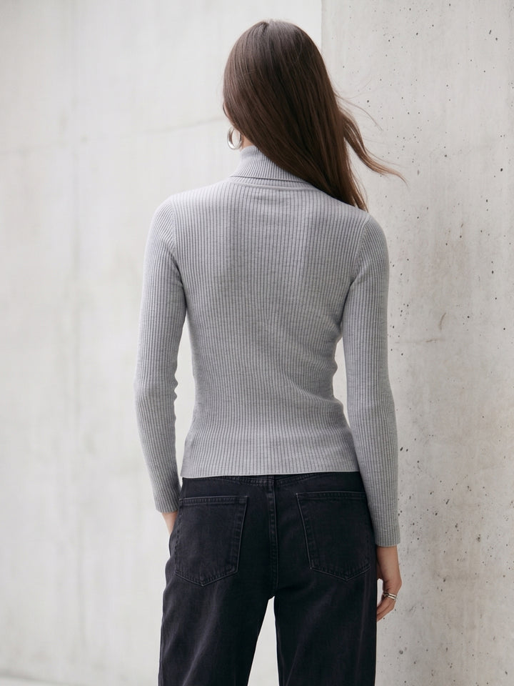 Grey High Neck Flat Knit Top