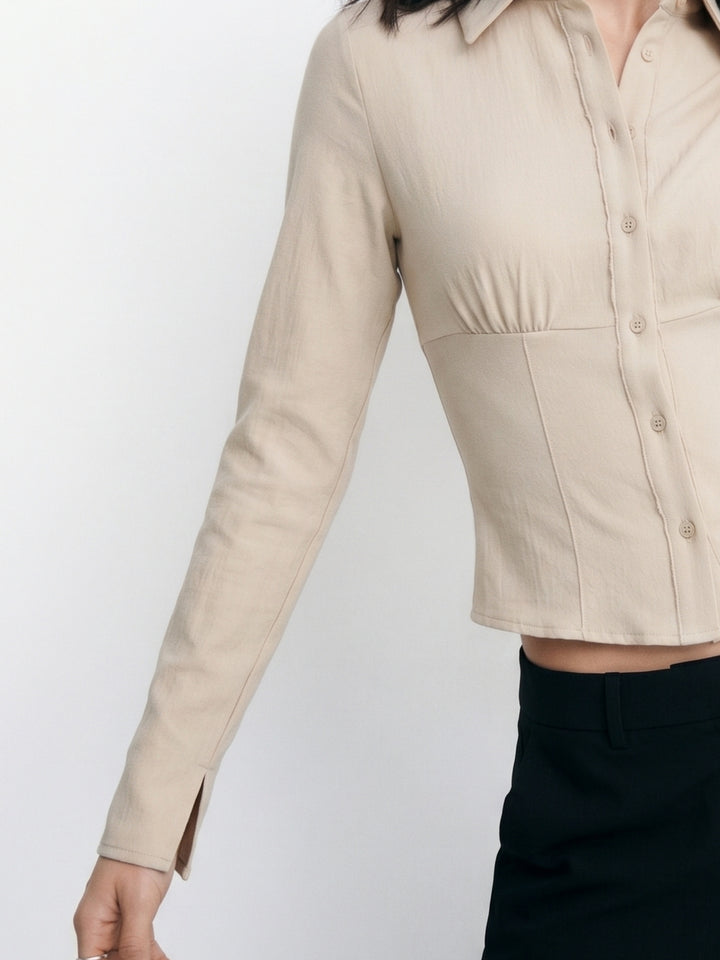 Beige Fitted Shirt With Flared Sleeves