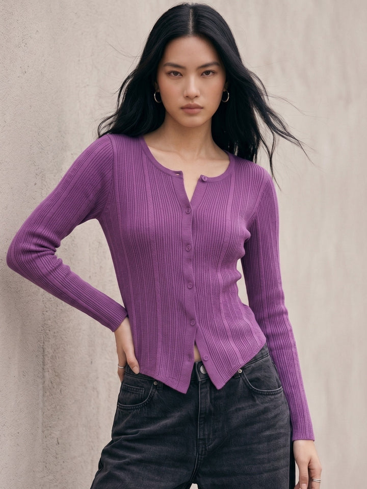 Purple Button Down Cardigan Styled Top