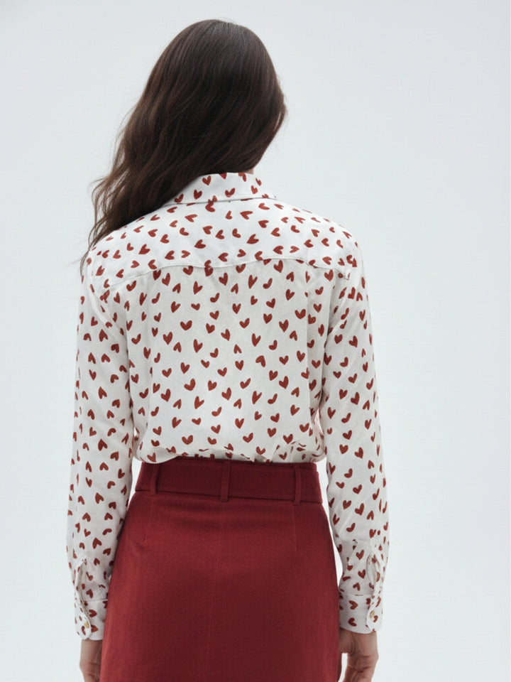 White All Over Heart Printed Relaxed Shirt