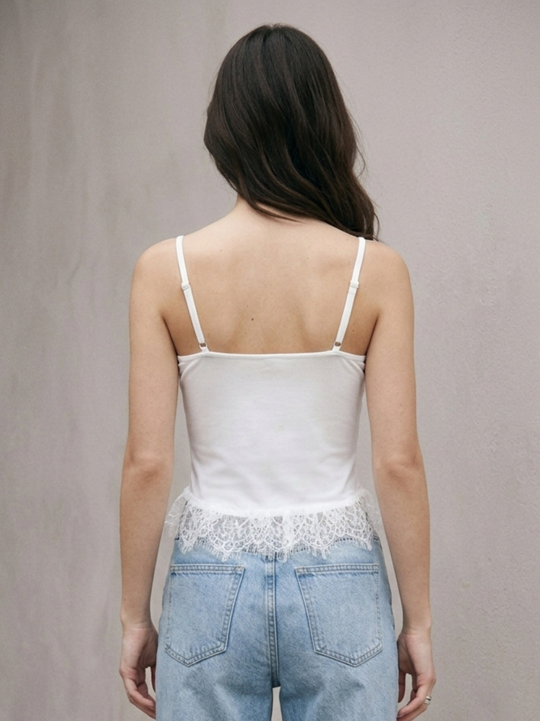 White Bustier Styled Camisole With Lace Inserts