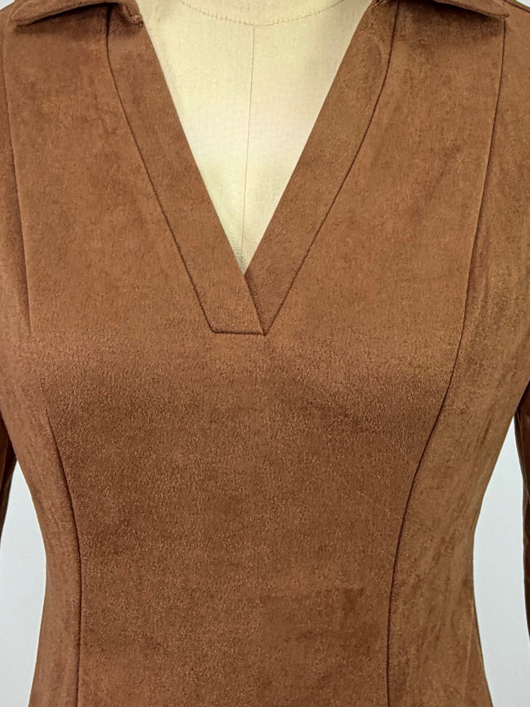 Brown V Neck Collared Polo Skater Dress