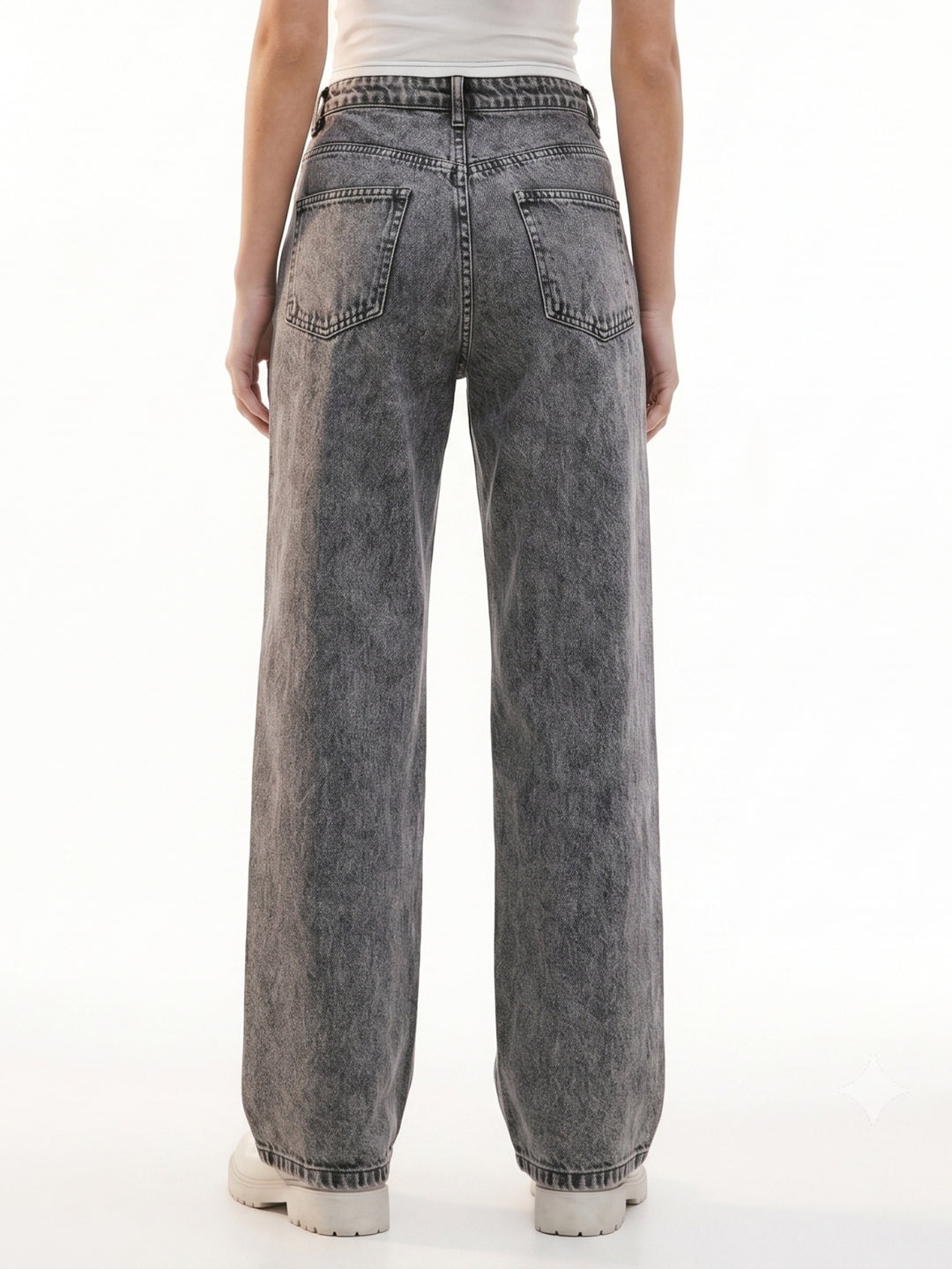 Black Acid Wash Wide Leg Denim Jeans