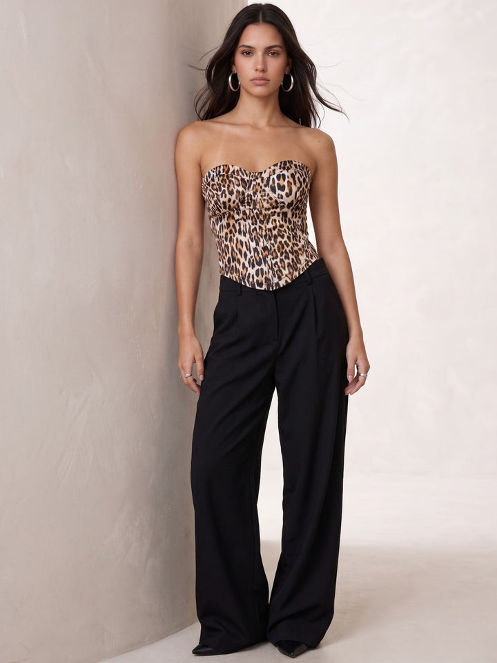 Brown Leapord Printed Sweetheart Neck Fitted Top