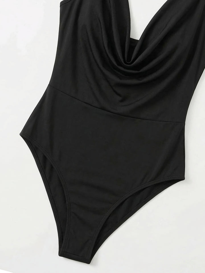 Black Metal Trim Cowl Neck Top