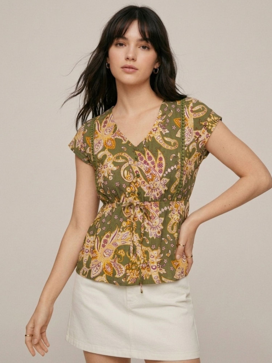 Green Printed Crinkled Blouse