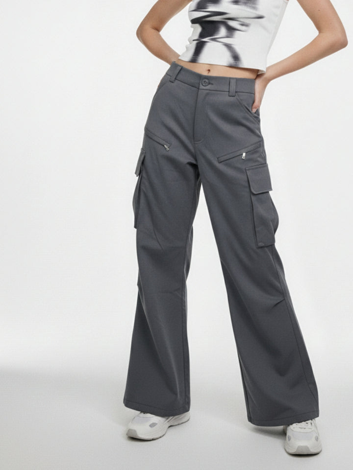 Charcoal Cargo Pockets Straight Fit Pant