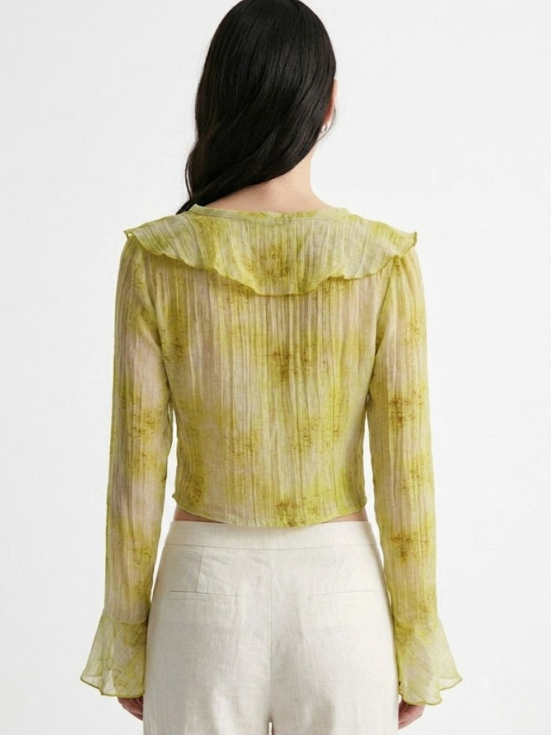 Yellow Printed Front Open Shrug Styled Top