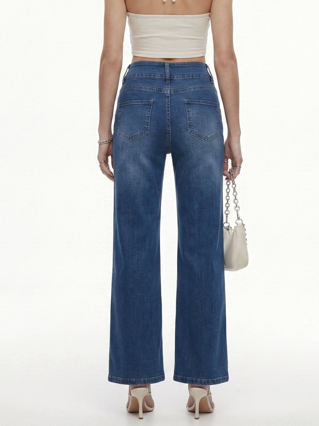 Navy Blue Low Waist Straight Jeans