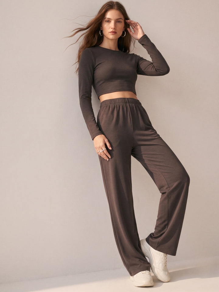 Black Crop Top Full Sleeves With Sweatpants Coord Sets