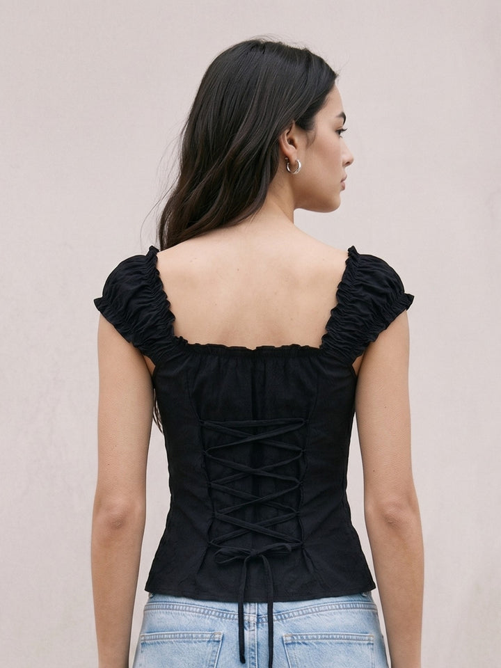 Black Button Down Frilled Detailed Blouse