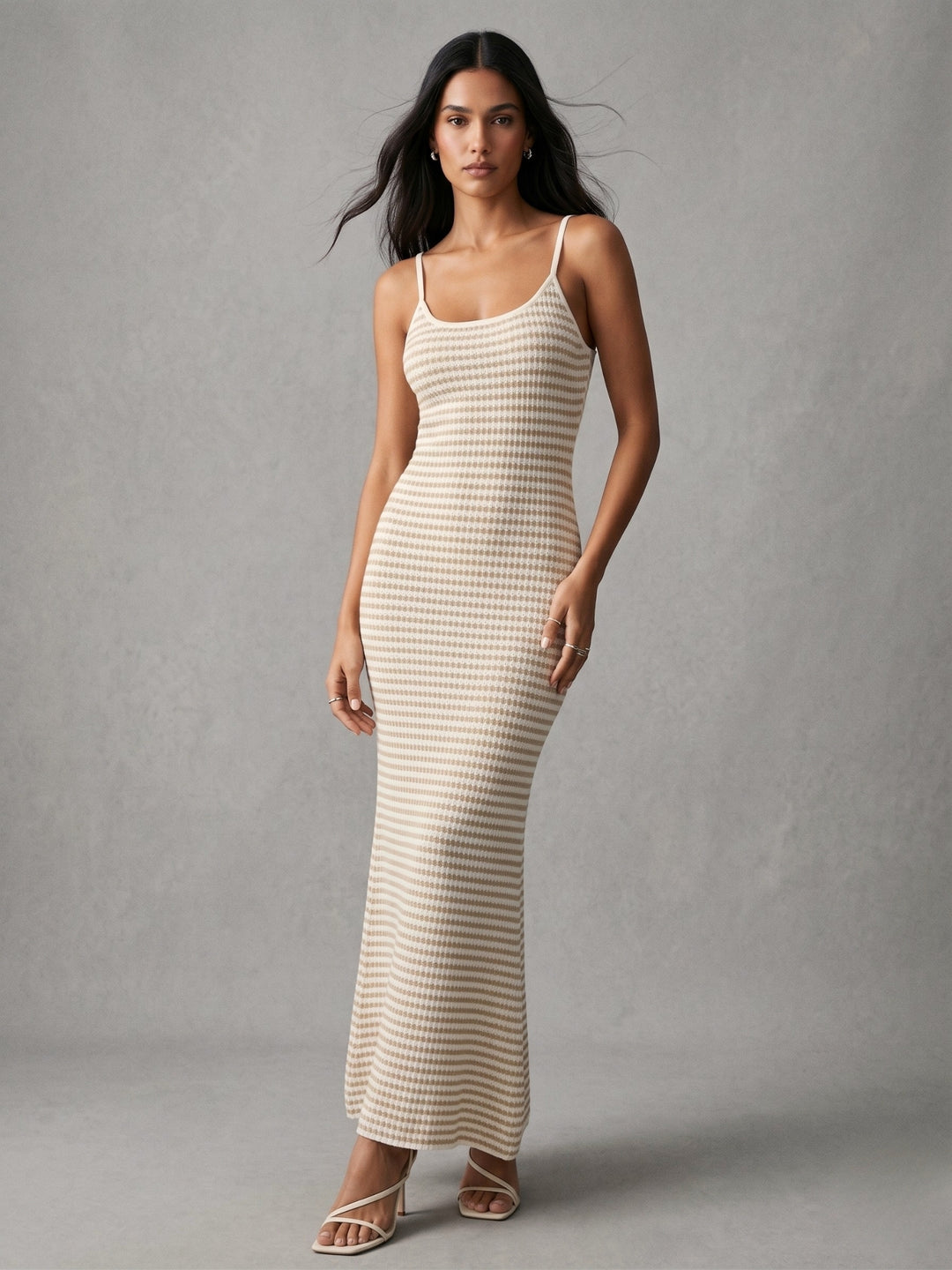 Off White Spaghetti Strap Textured Dress