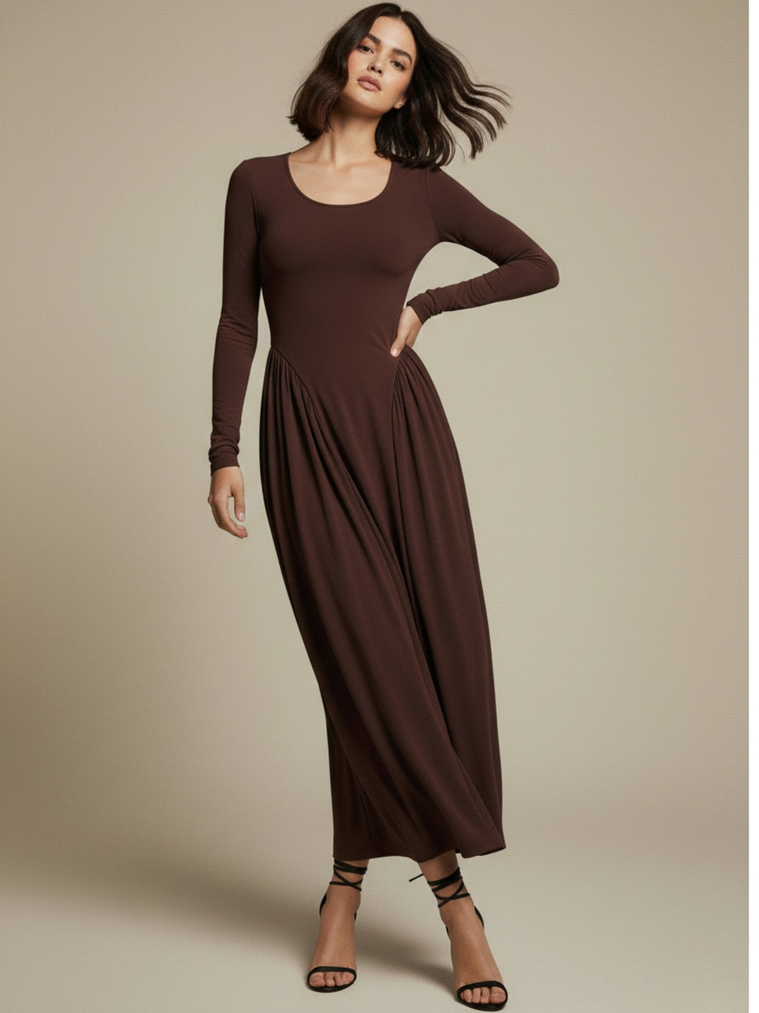 Brown Full Sleeve Victorian Corset Style Dress