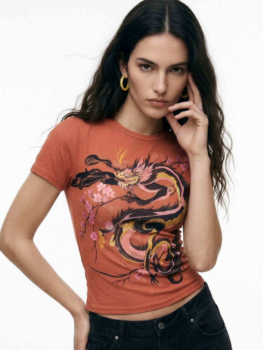 Rust Short Sleeve Printed Top